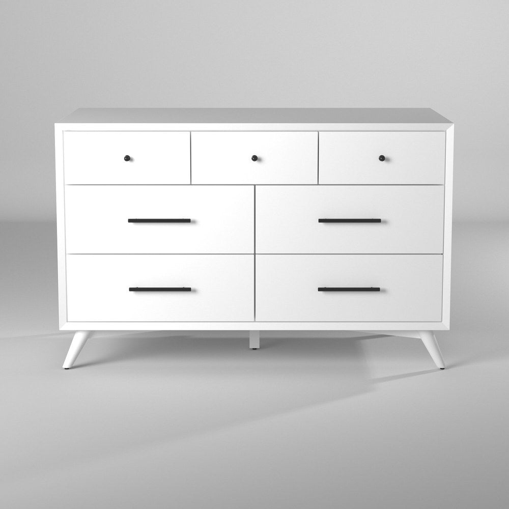 Alpine Furniture - Flynn Mid Century Modern 7 Drawer Dresser, White - 966-W-03 view 1