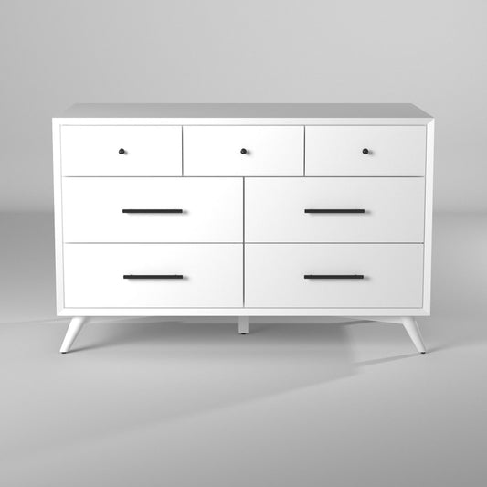Alpine Furniture - Flynn Mid Century Modern 7 Drawer Dresser, White - 966-W-03 view 1