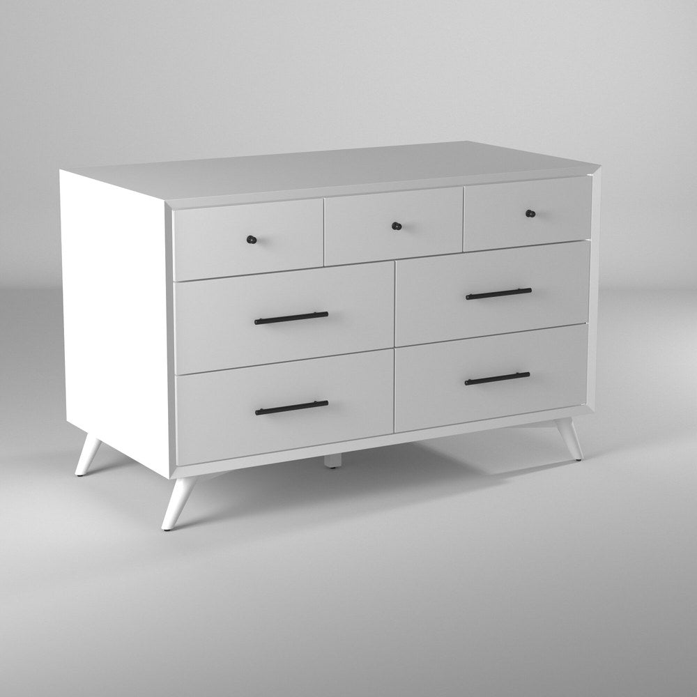 Alpine Furniture - Flynn Mid Century Modern 7 Drawer Dresser, White - 966-W-03 view 2