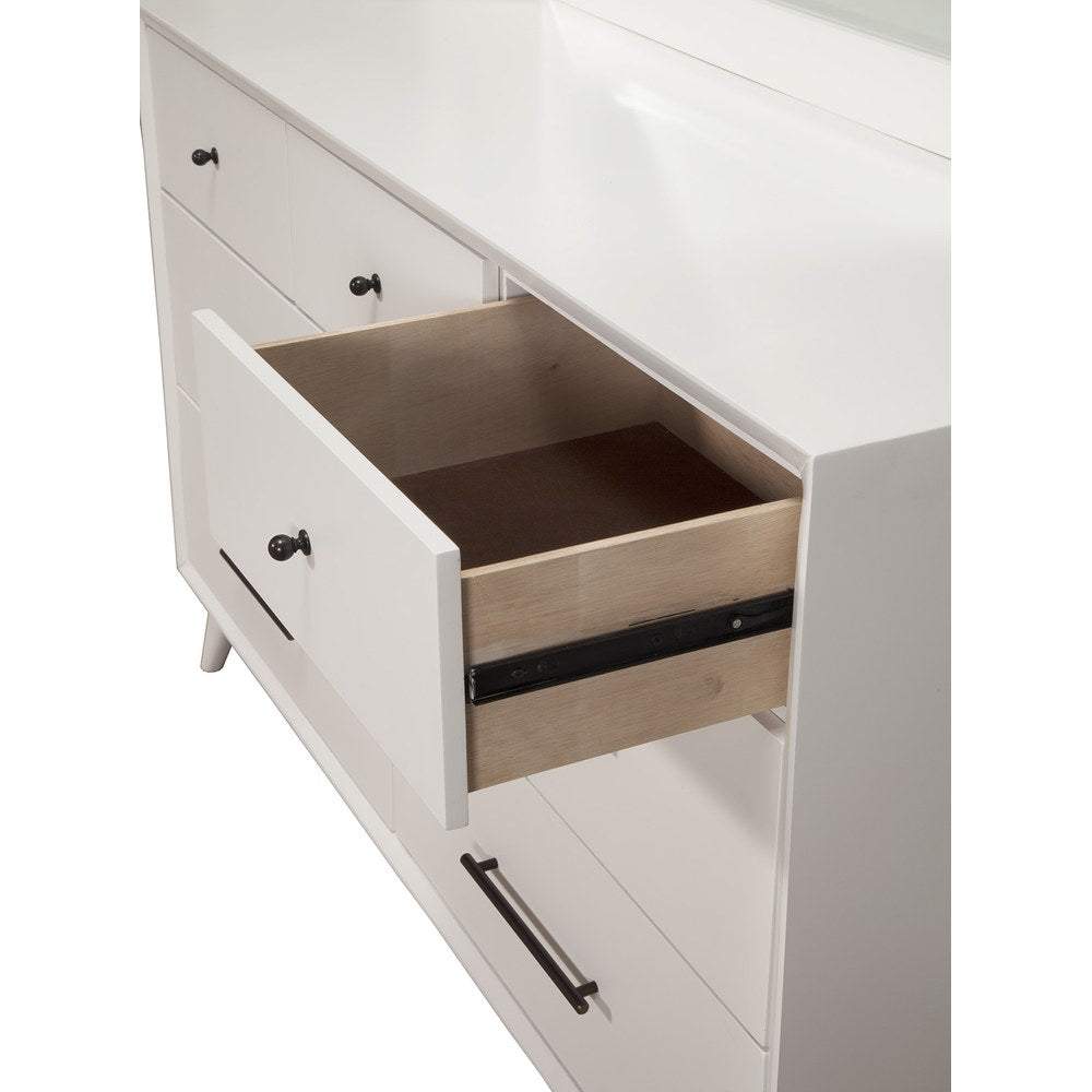 Alpine Furniture - Flynn Mid Century Modern 7 Drawer Dresser, White - 966-W-03 view 3
