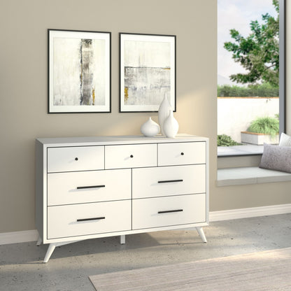 Alpine Furniture - Flynn Mid Century Modern 7 Drawer Dresser, White - 966-W-03 view  4