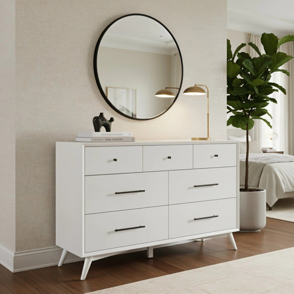 Alpine Furniture - Flynn Mid Century Modern 7 Drawer Dresser, White - 966-W-03 view 5