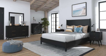 Alpine Furniture - Flynn Mid Century Modern Standard King Panel Bed, Black - 966BLK-07EK veiw 2