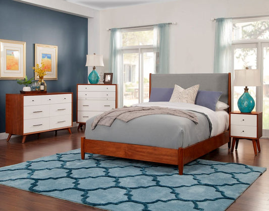 Alpine Furniture - Flynn Mid Century Modern Two Tone Full Size Panel Bed, Acorn/Grey - 999-08F view 2