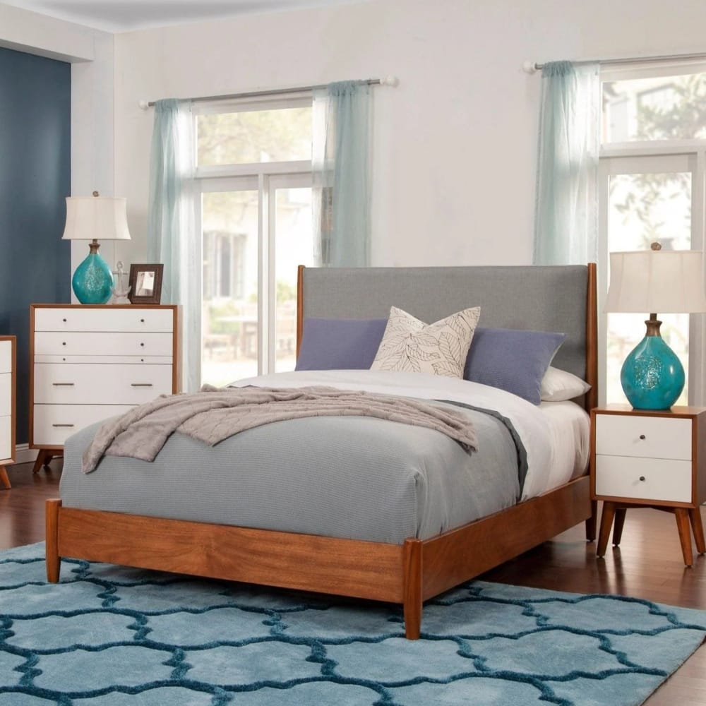 Alpine Furniture - Flynn Mid Century Modern Two Tone Queen Panel Bed, Acorn/Grey - 999-01Q view 7
