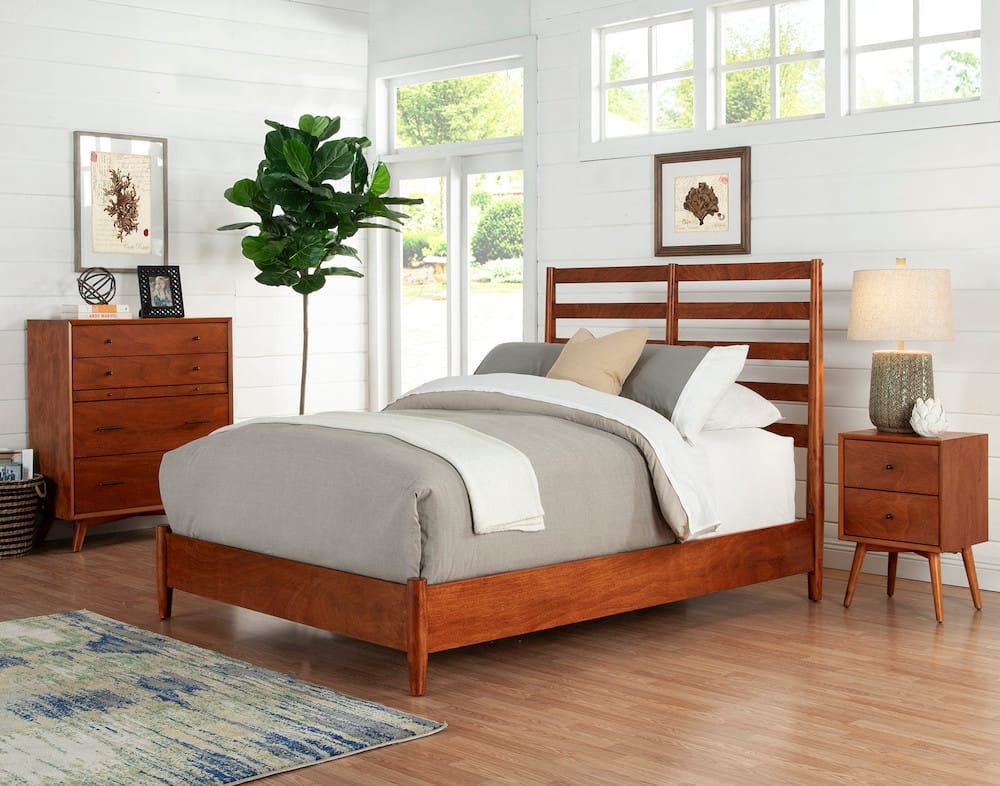 Alpine Furniture - Flynn Retro Queen Bed, w/Slat Back Headboard, Acorn - 1066-21Q view 7