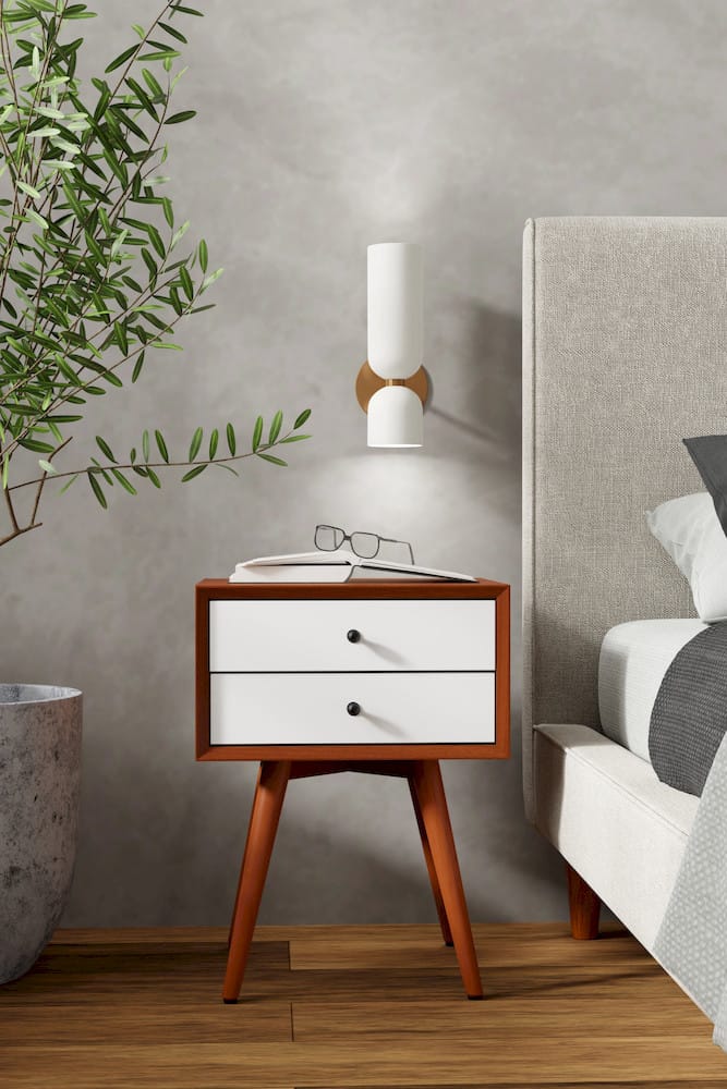 Alpine Furniture - Flynn Small Nightstand, Acorn & White - 999-32 view 4