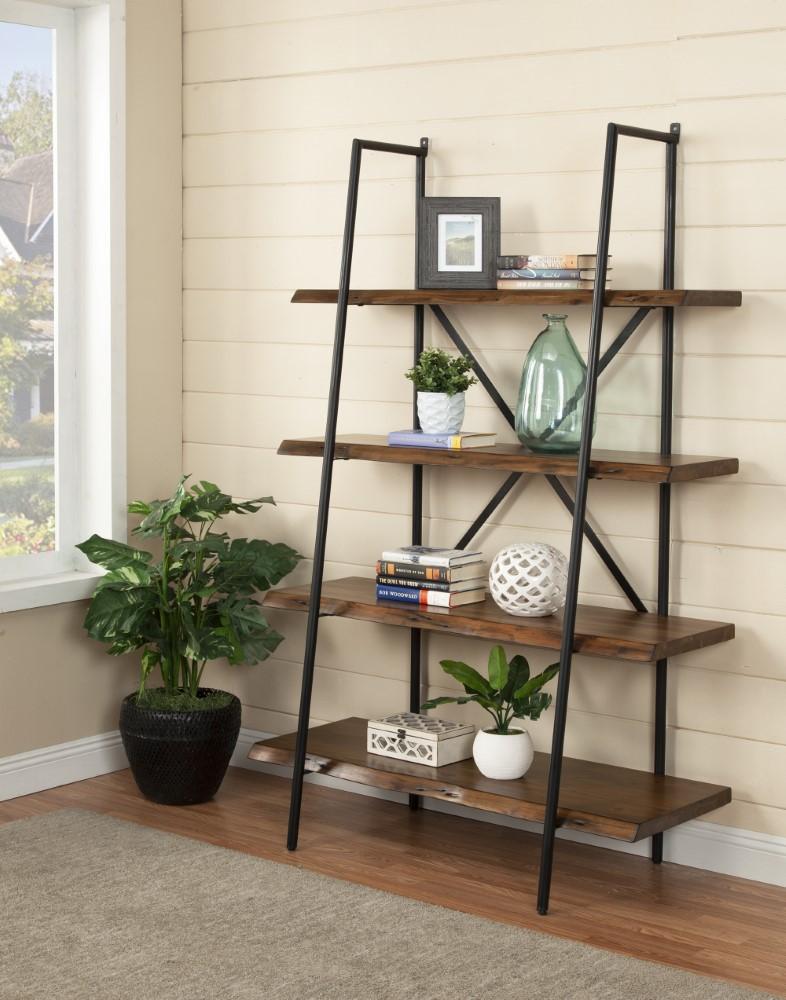 Alpine Furniture - Live Edge 4 Shelf Bookshelf, Light Walnut - 1968-69 veiw 2