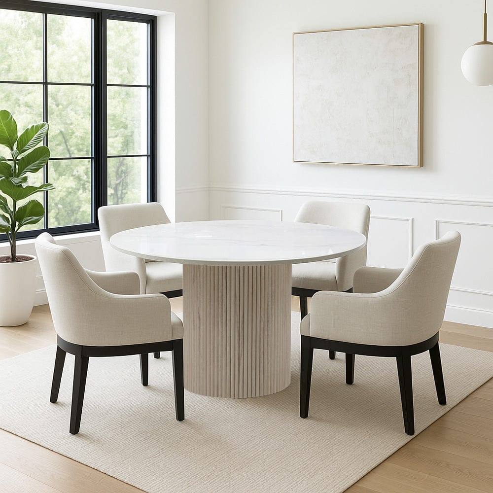 Alpine Furniture - Reba Quartz Top Round Dining Table, White Wash Base - 5868W-QUA-25 view 4