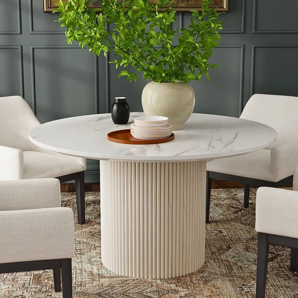 Alpine Furniture - Reba Quartz Top Round Dining Table, White Wash Base - 5868W-QUA-25 view 7