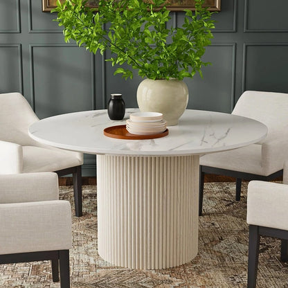Alpine Furniture - Reba Quartz Top Round Dining Table, White Wash Base - 5868W-QUA-25 view 7