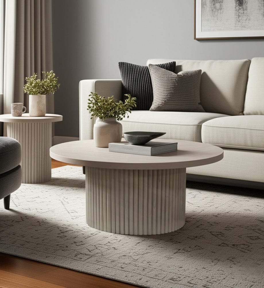 Alpine Furniture - Reba Round Cocktail Table, White Wash - 5868W-61 view 7