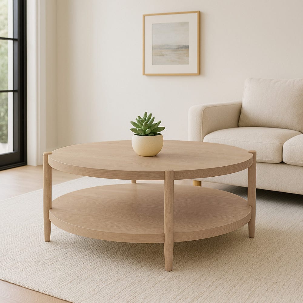 Alpine Furniture - SInclair Round Coffee Table, Natural - 3458NAT-65 view 6