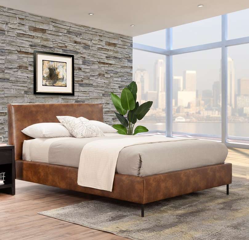 Alpine Furniture - Sophia California King Faux Leather Platform Bed, Brown - 6902CK-BRN veiw 1