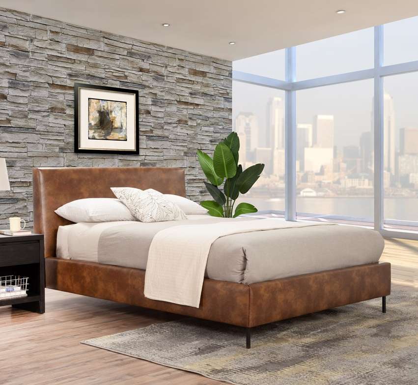 Alpine Furniture - Sophia Full Faux Leather Platform Bed, Brown - 6902F-BRN veiw 1