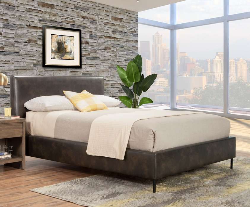 Alpine Furniture - Sophia Full Faux Leather Platform Bed, Gray - 6902F-GRY veiw 1