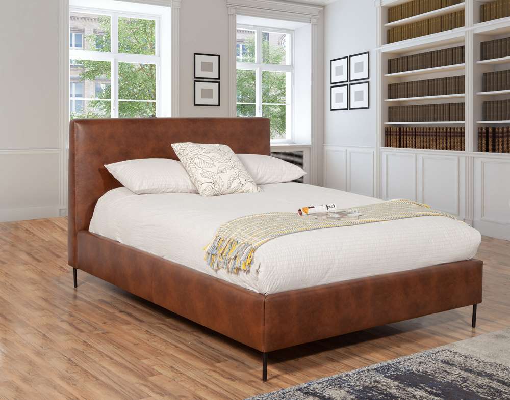 Alpine Furniture - Sophia Queen Faux Leather Platform Bed, Brown - 6902Q-BRN veiw 3