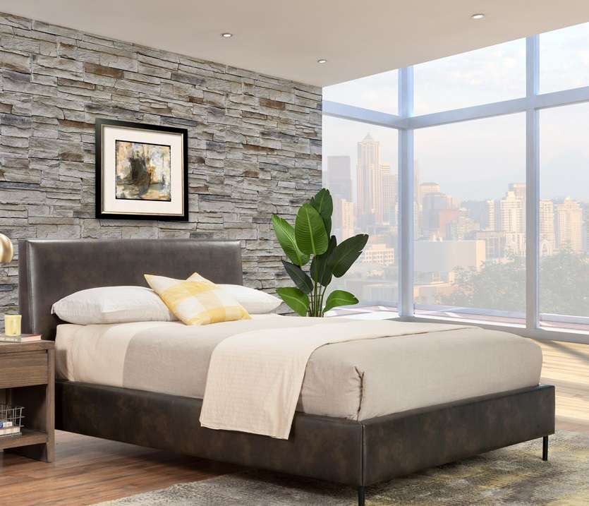 Alpine Furniture - Sophia Queen Faux Leather Platform Bed, Gray - 6902Q-GRY veiw 1