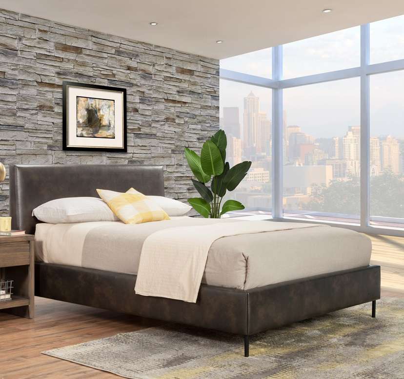 Alpine Furniture - Sophia Standard King Faux Leather Platform Bed, Gray - 6902EK-GRY veiw 1
