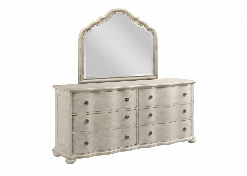 American Drew - Cambric Creme Helene Six Drawer Dresser With Serpentine Mirror - 309-130C020C view 1