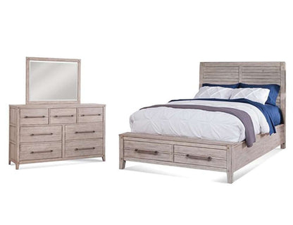 American Woodcrafters - Aurora 3 Pc Bedroom Set - Queen Panel Bed w/ Storage Footboard, Dresser, Mirror - Whitewash - 2810-QPNST-3PC veiw 1