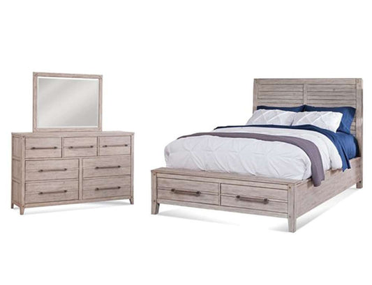 American Woodcrafters - Aurora 3 Pc Bedroom Set - Queen Panel Bed w/ Storage Footboard, Dresser, Mirror - Whitewash - 2810-QPNST-3PC veiw 1