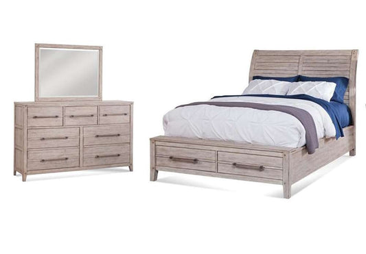 American Woodcrafters - Aurora 3 Pc Bedroom Set - Queen Sleigh Bed w/ Storage Footboard, Dresser, Mirror - Whitewash - 2810-QSLST-3PC veiw 1