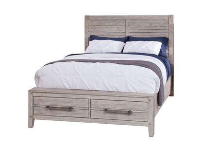 American Woodcrafters - Aurora 4 Pc Bedroom Set - Queen Panel Bed w/ Storage Footboard, Dresser, Mirror, 1 Drawer Nightstand - Whitewash - 2810-QPNST-4PC veiw 2