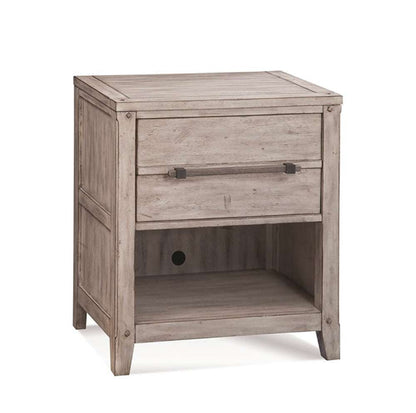 American Woodcrafters - Aurora 4 Pc Bedroom Set - Queen Panel Bed w/ Storage Footboard, Dresser, Mirror, 1 Drawer Nightstand - Whitewash - 2810-QPNST-4PC veiw 4
