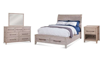 American Woodcrafters - Aurora 4 Pc Bedroom Set - Queen Sleigh Bed w/ Storage Footboard, Dresser, Mirror, 1 Drawer Nightstand - Whitewash - 2810-QSLST-4PC veiw 1