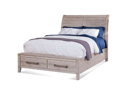 American Woodcrafters - Aurora 4 Pc Bedroom Set - Queen Sleigh Bed w/ Storage Footboard, Dresser, Mirror, 1 Drawer Nightstand - Whitewash - 2810-QSLST-4PC veiw 2