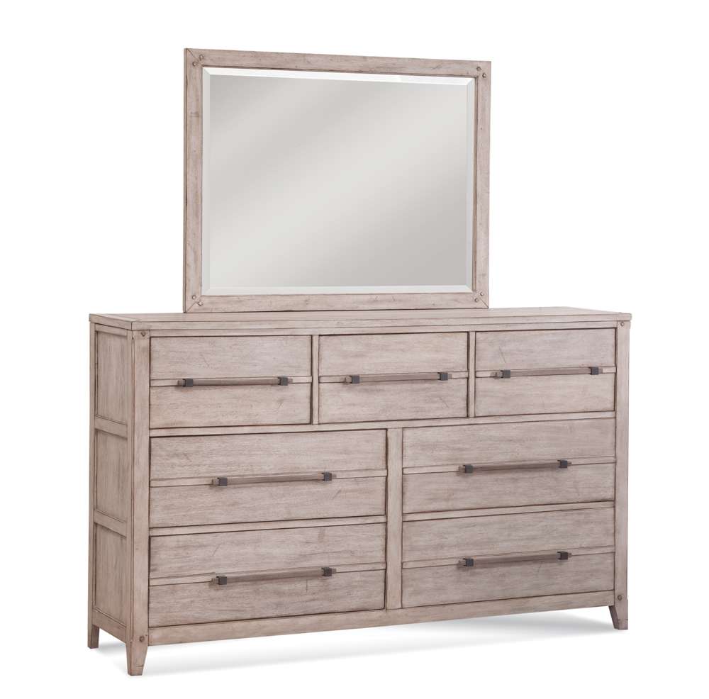 American Woodcrafters - Aurora 5 Pc Bedroom Set - Queen Panel Bed, Dresser, Mirror, 1 Drawer Nightstand, Chest - Whitewash - 2810-QPNPN-5PC veiw 3