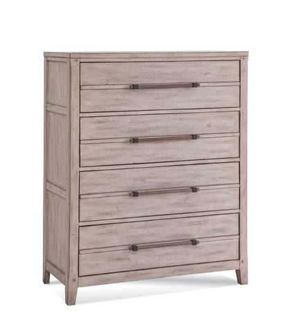 American Woodcrafters - Aurora 5 Pc Bedroom Set - Queen Panel Bed w/ Storage Footboard, Dresser, Mirror, 1 Drawer Nightstand, Chest - Whitewash - 2810-QPNST-5PC veiw 5