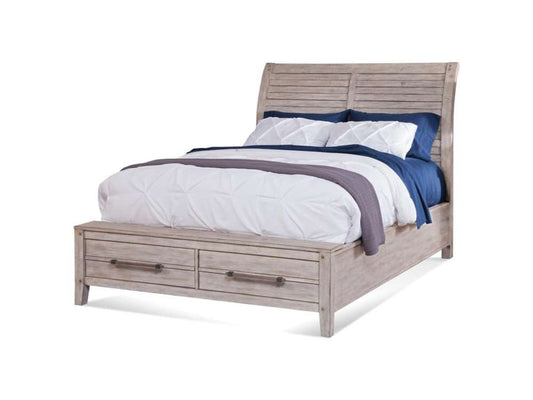 American Woodcrafters - Aurora 5 Pc Bedroom Set - Queen Sleigh Bed w/ Storage Footboard, Dresser, Mirror, Chest, 1 Drawer Nightstand - Whitewash - 2810-QSLST-5PC veiw 2