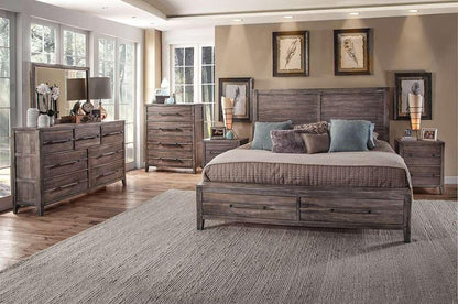 American Woodcrafters - Aurora King Panel Bed - With Storage Footboard - Weathered Grey - 2800-66PSB veiw 3
