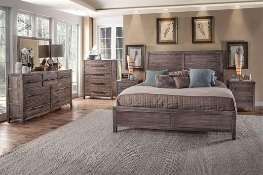 American Woodcrafters - Aurora King Sleigh Bed - With Panel Footboard - Weathered Grey - 2800-66SLP veiw 2