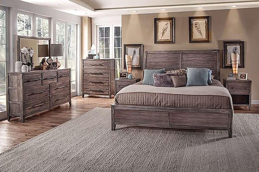 American Woodcrafters - Aurora King Sleigh Bed - With Panel Footboard - Weathered Grey - 2800-66SLP veiw 3