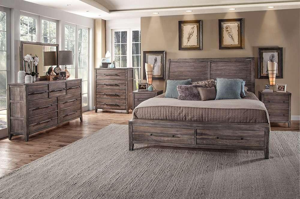 American Woodcrafters - Aurora King Sleigh Bed - With Storage Footboard - Weathered Grey - 2800-66SLES veiw 2