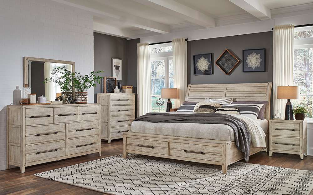 American Woodcrafters - Aurora King Sleigh Bed - With Storage Footboard - Whitewash - 2810-66SLES veiw 2