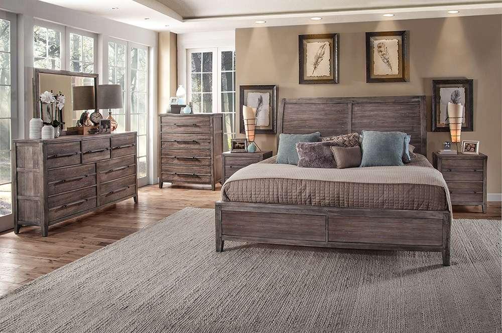 American Woodcrafters - Aurora Queen Sleigh Bed - With Panel Footboard - Weathered Grey - 2800-50SLP veiw 2