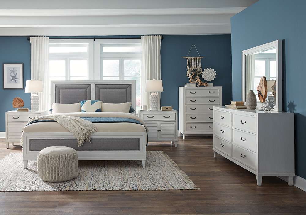 American Woodcrafters - Dunescape King Upholstered Bed - White - 1210-66UPH veiw 2