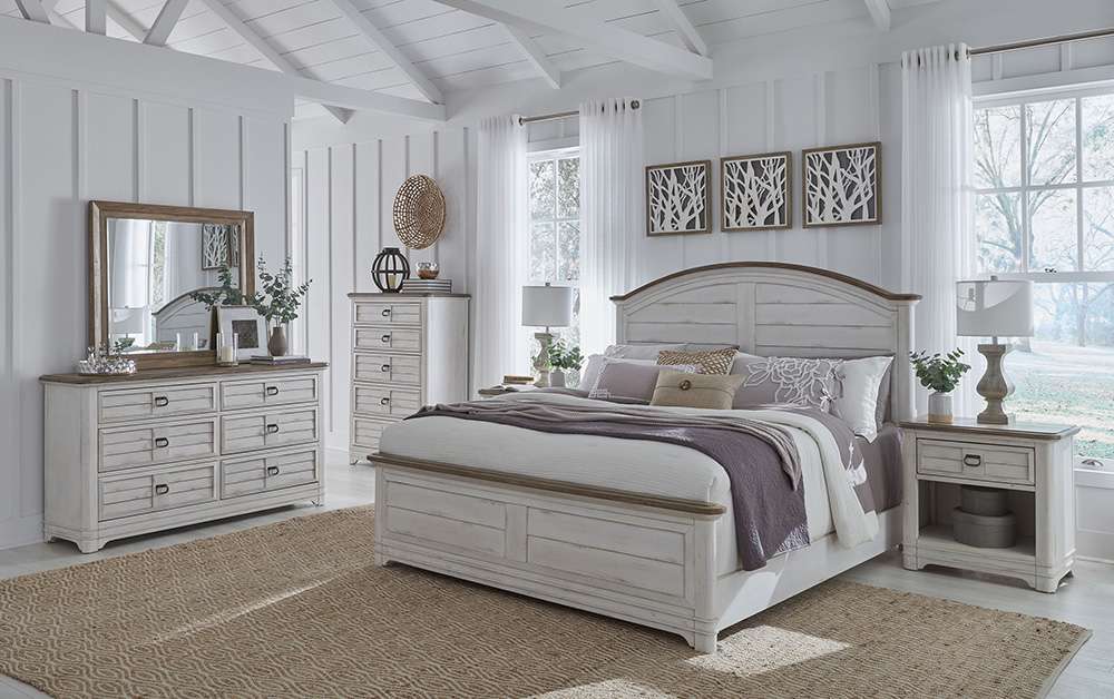 American Woodcrafters - Meadowbrook Arched King Bed - Whitewash - Sand Top - 2610-66ARPN veiw 2