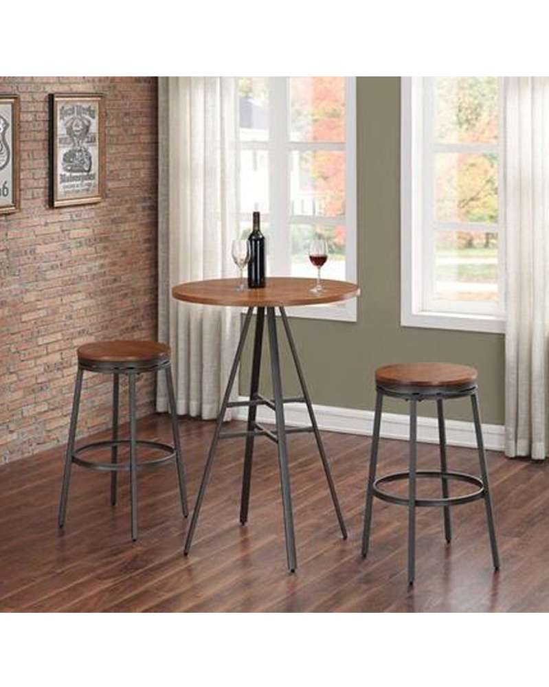 American Woodcrafters - Round Wood Top Pub Table w/ Metal Base - Slate Grey with Golden Oak Top - P1-101 veiw 3