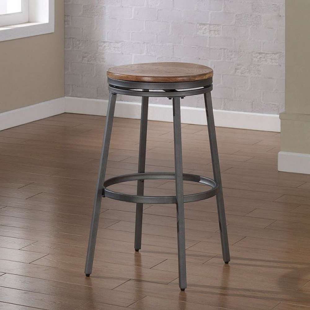 American Woodcrafters - Stockton Backless Stool w/ Metal Frame - Slate Grey with Golden Oak Seat - B1-100-30W veiw 2