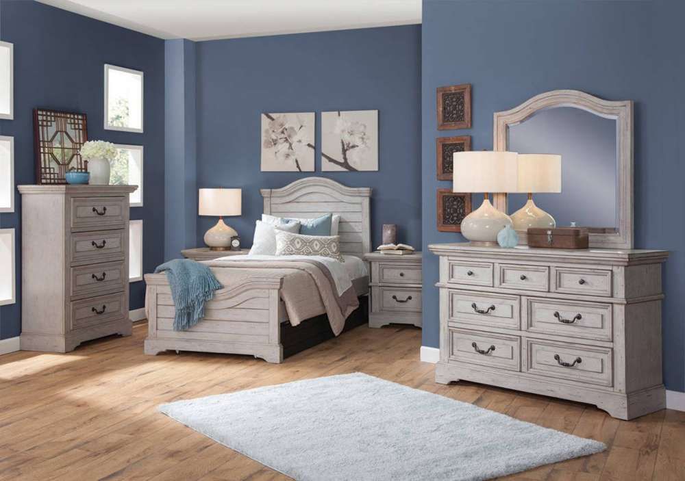American Woodcrafters - Stonebrook 3 Pc Bedroom Set - Full Bed, Dresser, Mirror - Light Distressed Antique Gray - 7820-46PNPN-3PCS veiw 4