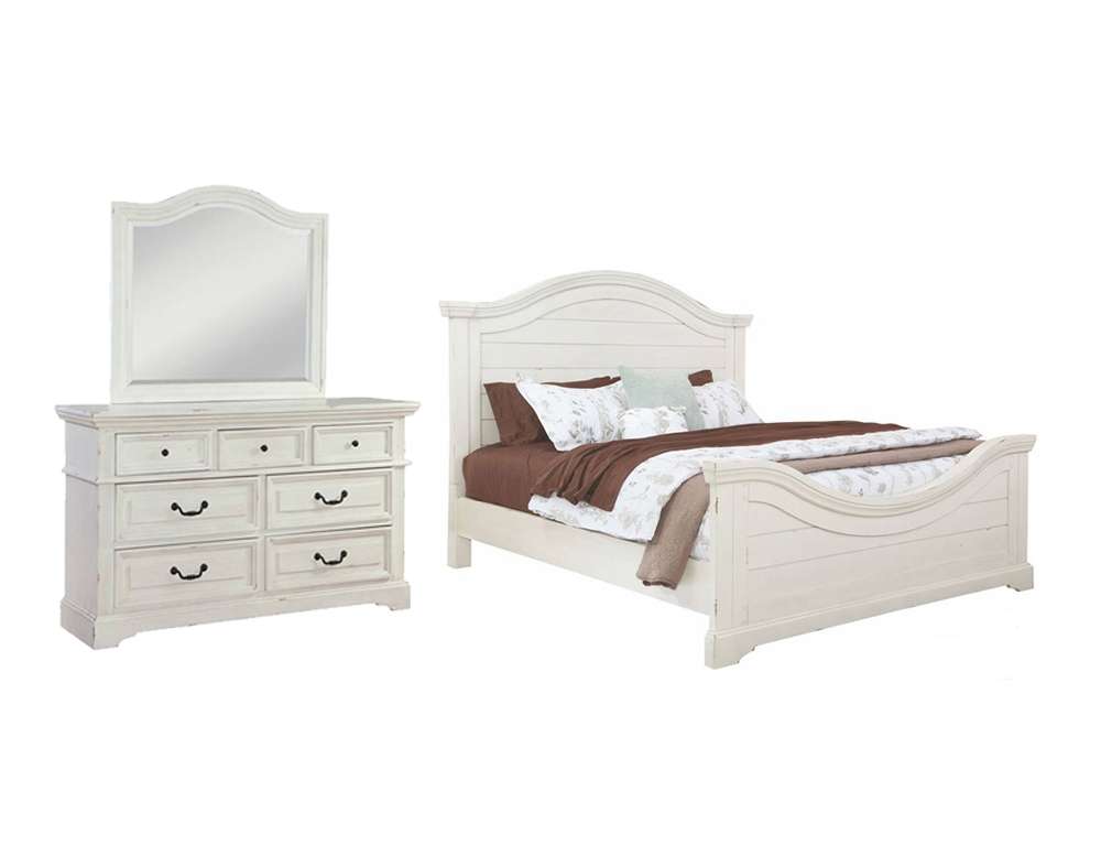 American Woodcrafters - Stonebrook 3 Pc Bedroom Set - Queen Bed, Dresser, Mirror - Distressed Antique White - 7810-QPNPN-3PCS veiw 1