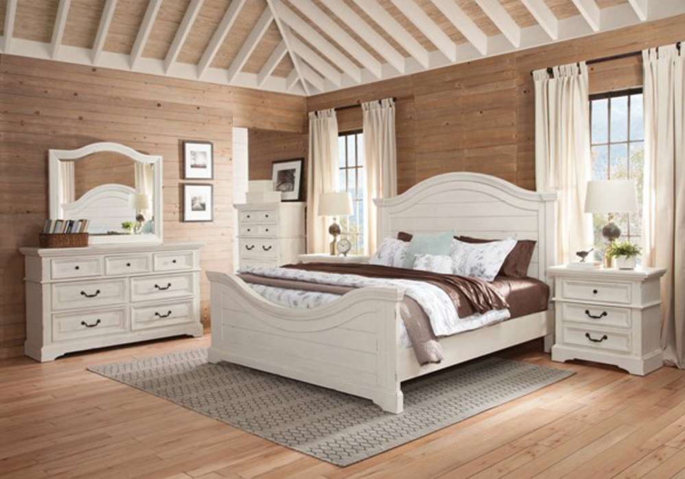 American Woodcrafters - Stonebrook 4 Pc Bedroom Set - Queen Bed, Dresser, Mirror, Nightstand - Distressed Antique White - 7810-QPNPN-4PCS veiw 5