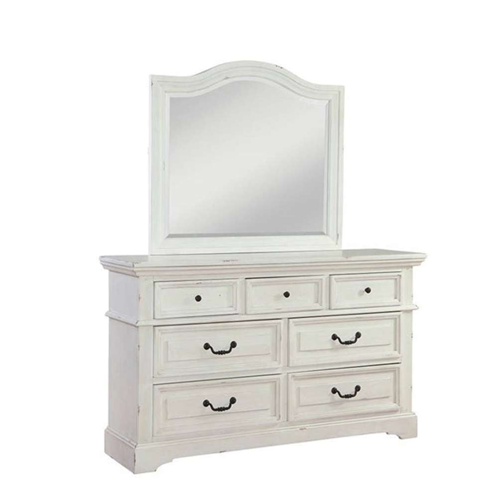 American Woodcrafters - Stonebrook 5 Pc Bedroom Set - Queen Bed, Dresser, Mirror, Chest, Nightstand - Distressed Antique White - 7810-QPNPN-5PCS veiw 3