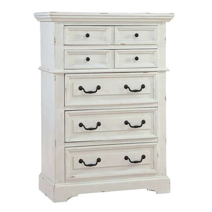 American Woodcrafters - Stonebrook 5 Pc Bedroom Set - Queen Bed, Dresser, Mirror, Chest, Nightstand - Distressed Antique White - 7810-QPNPN-5PCS veiw 5