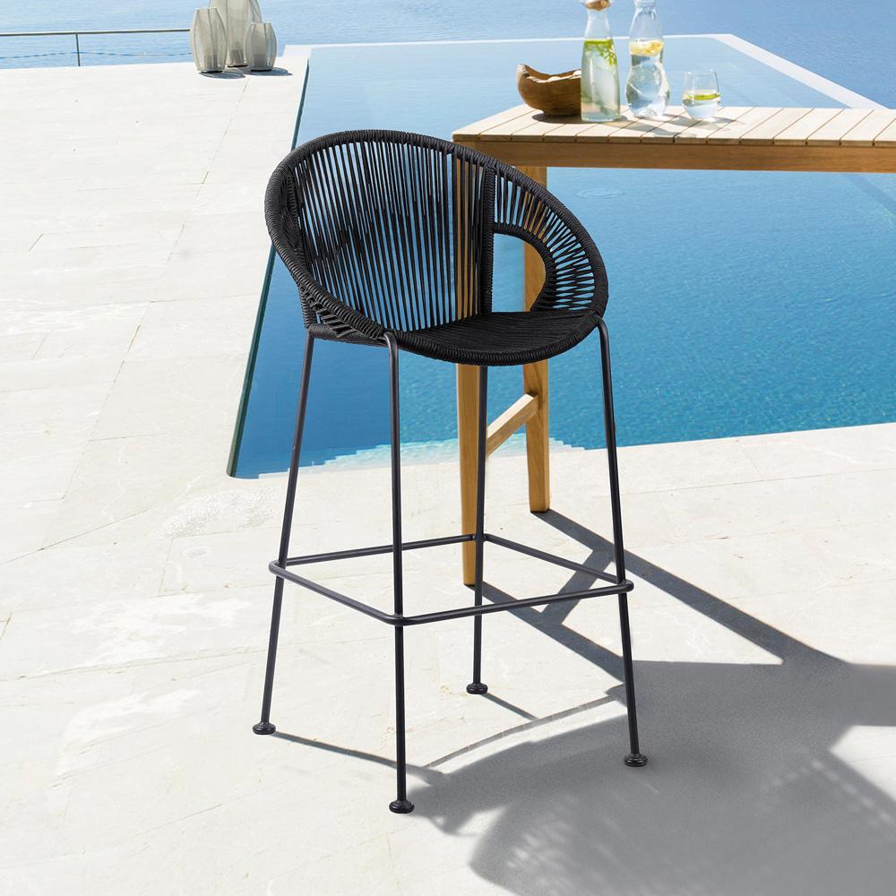 Armen Living - Acapulco 30in Indoor Outdoor Steel Bar Stool with Black Rope - LCACBABL30 veiw 9